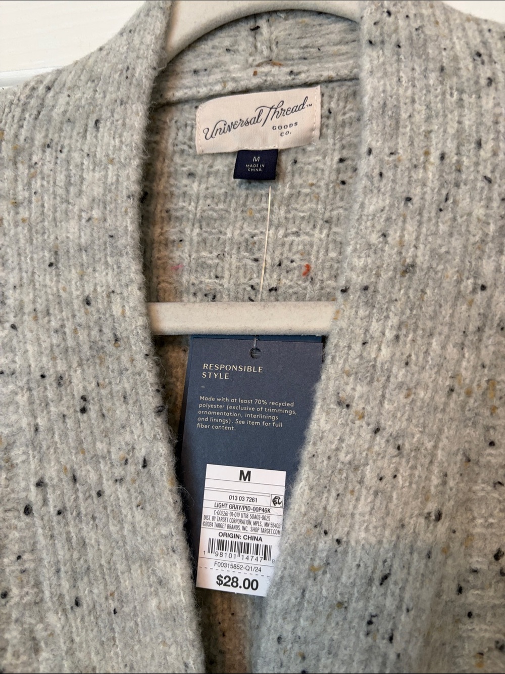 NBW!! New w/ Tags! Universal Thread Light Gray Speckled V‑Neck Button Cardigan - Picture 4 of 6